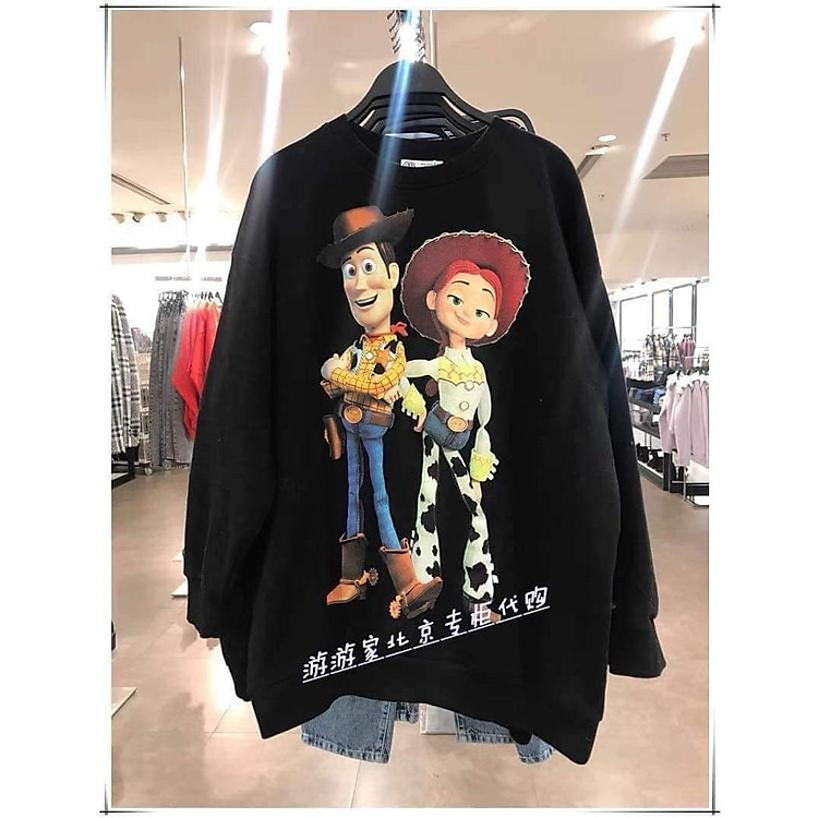 Áo nỉ đen hình zara xuất dư full tem mác