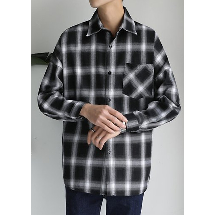 Áo sơ mi nam Flanel Caro Victory đen trắng ASM3016C