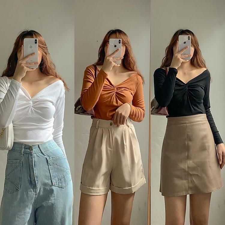 Áo trễ vai ( đen/trắng/nâu đất)