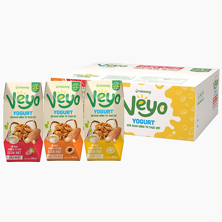 Thùng Sữa chua uống từ thực vật Veyo Yogurt Phiên bản đặc biệt 03 vị ( 180ml x 30 Hộp)