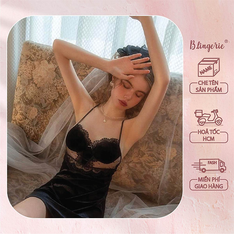 Váy Ngủ Nhung Nữ Tính (Không kèm áo choàng) - B.Lingerie