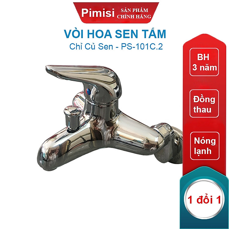 Bộ Vòi Hoa Sen Tắm Nóng Lạnh Pimisi PS-101C Bằng Đồng Thau, Điều Chỉnh Bằng Gật Gù Nóng Lạnh | Hàng Chính Hãng