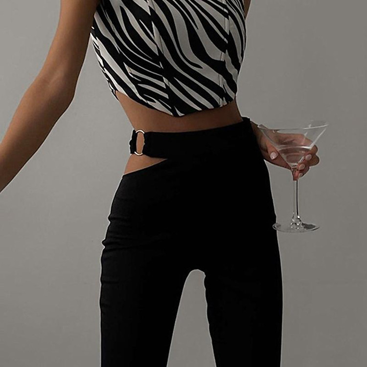 Đen Rỗng Ra Loe Quần Nữ Y2k Cao Cấp Dạo Phố Quần Ống Rộng Nữ Đáy Hàn Quốc Hip Hop Pantalones de Mujer