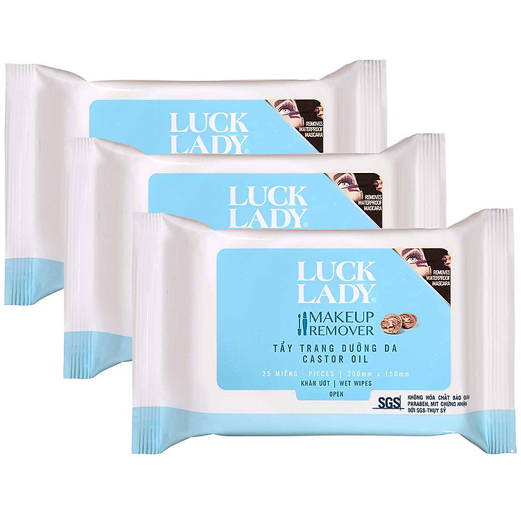 Combo 3 Gói Khăn Ướt Luck Lady Tẩy Trang, Dưỡng Da (25 Tờ/ Gói)