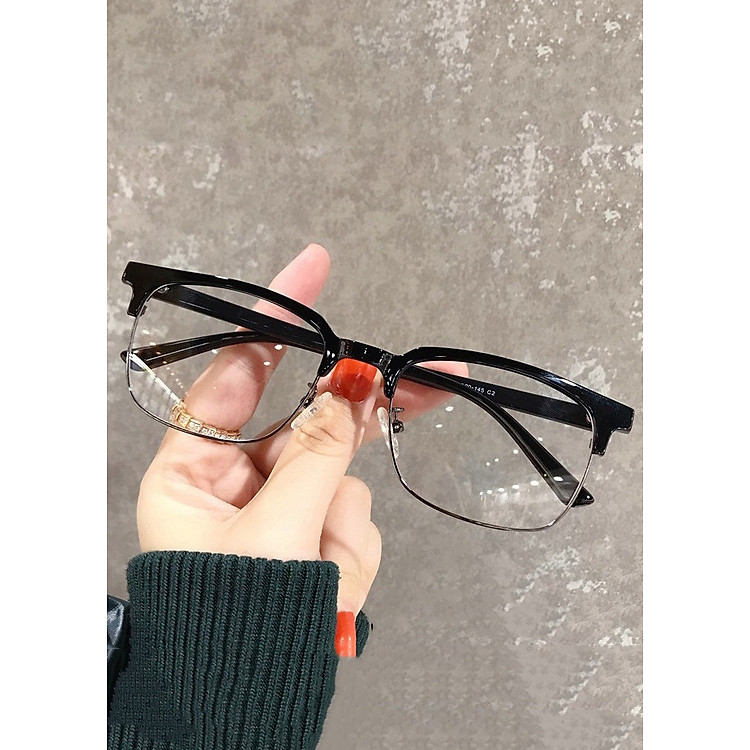 Kính Giả Cận, Gọng Kính Cận Nam Nữ Mắt Vuông Full Đen Thanh Lịch Không Độ Hàn Quốc- BLUE LIGHT SHOP