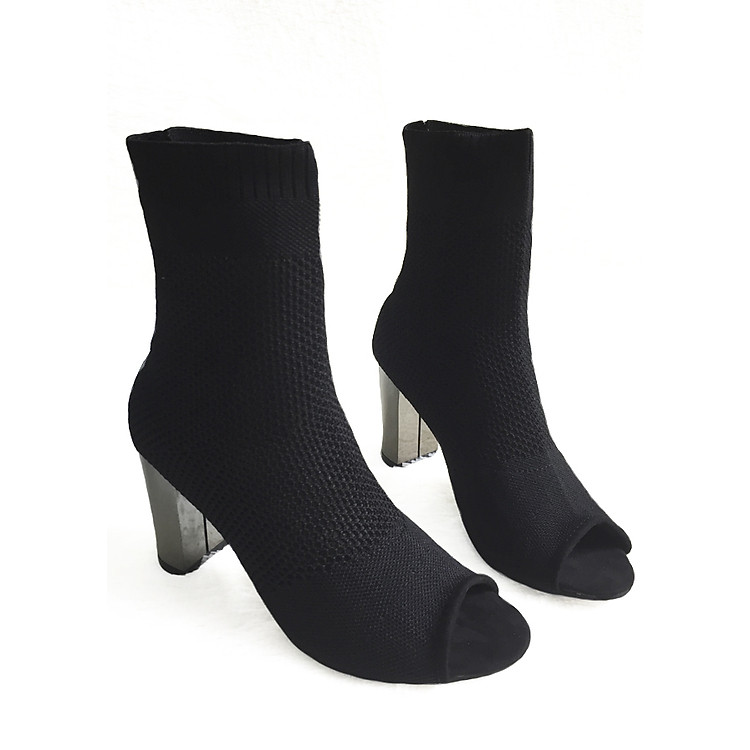Giày Bốt Nữ Cổ Chun với Len Thoáng Khí Cao 7cm