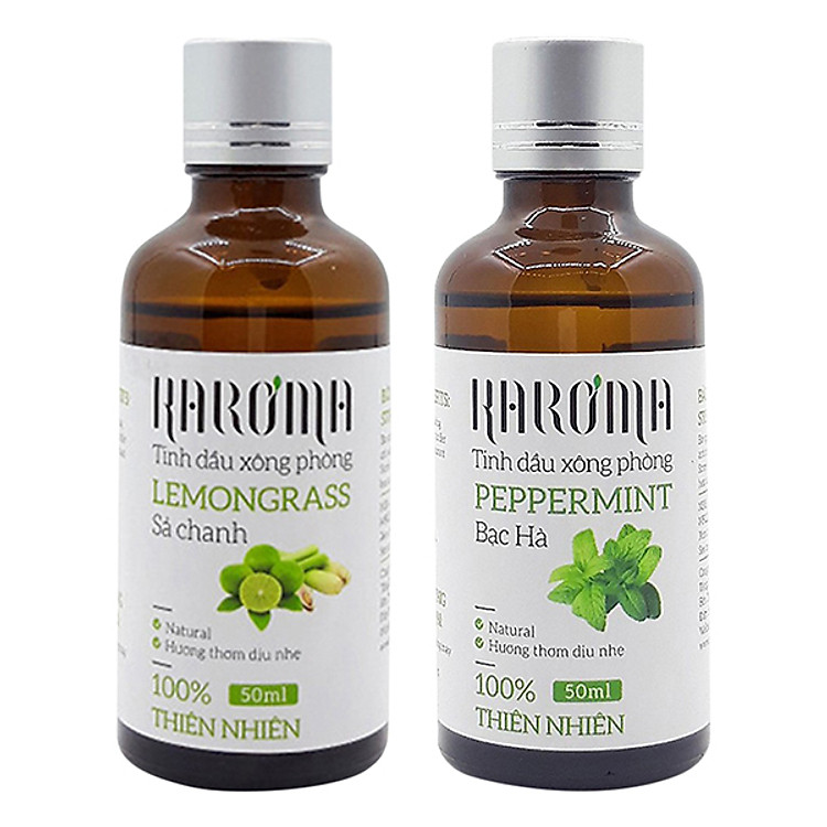 Combo Tinh Dầu Xông Phòng Sả Chanh Karoma (50ml) + Tinh Dầu Bạc Hà Karoma (50ml)
