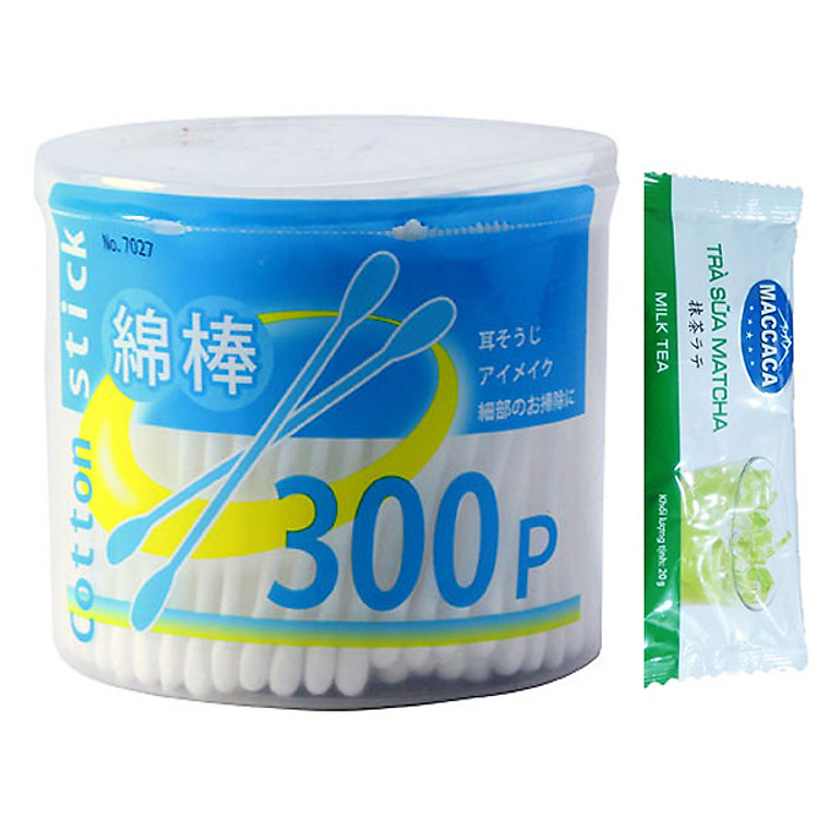 Hộp 300 bông ngoáy tai kháng khuẩn nội địa Nhật Bản + Tặng gói trà sữa Matcha / Cafr Macca