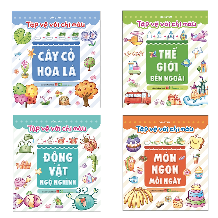 Tập vẽ chì màu: Cây cỏ hoa lá + Thế giới bên ngoài + Động vật ngộ nghĩnh + Món ngon mỗi ngày