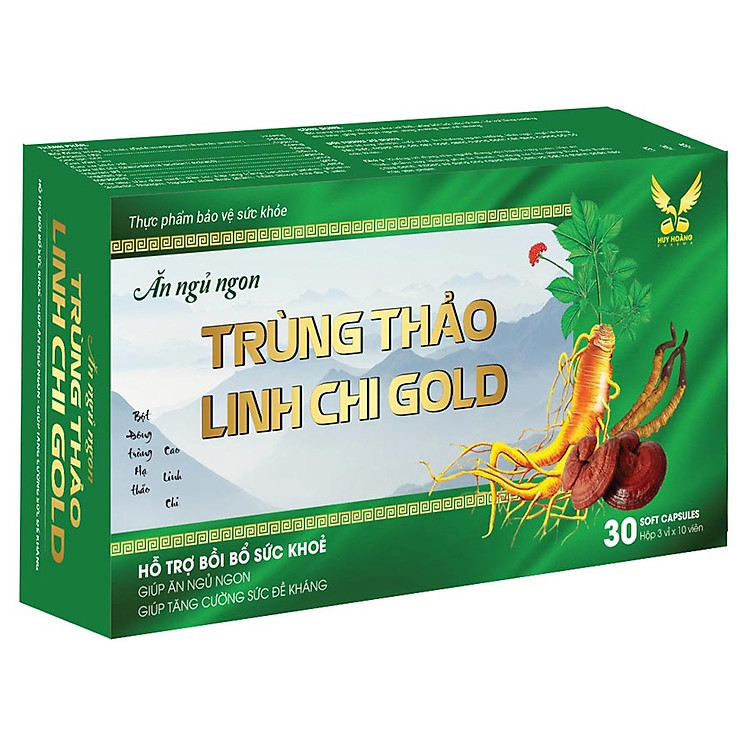 Thực phẩm bảo vệ sức khỏe Ăn ngủ ngon trùng thảo linh chi gold Hộp 3 vỉ x 10 viên