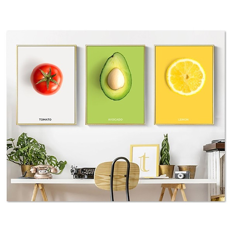 Decal dán tường bộ 3 khung tranh trái cây Tipo_0132