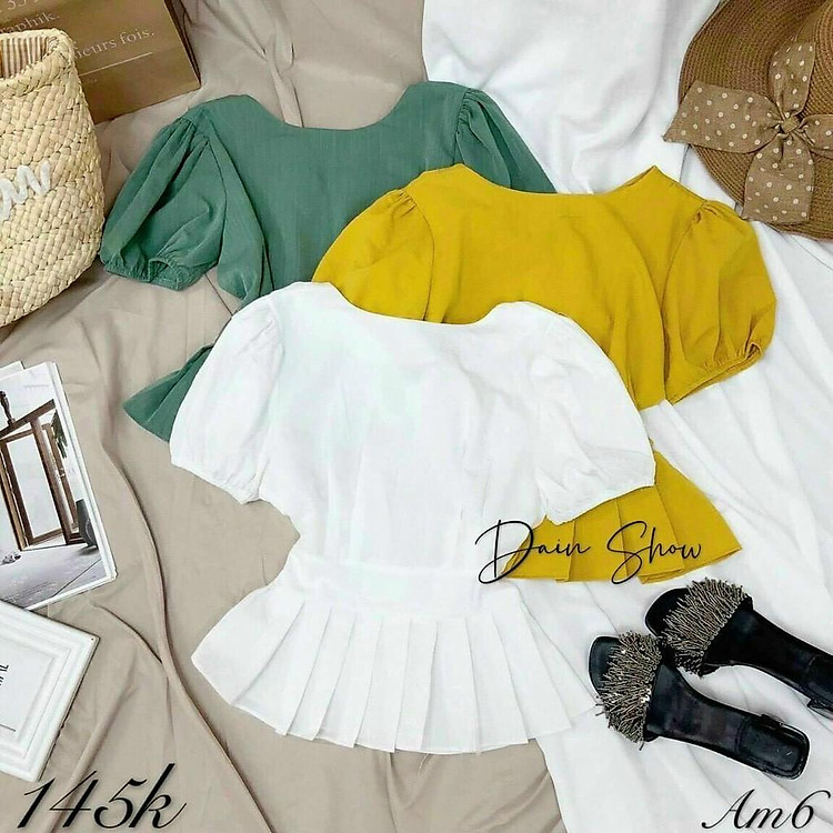 Áo peplum xòe eo tay bồng nữ tính big size chất đẹp (60-90kg)