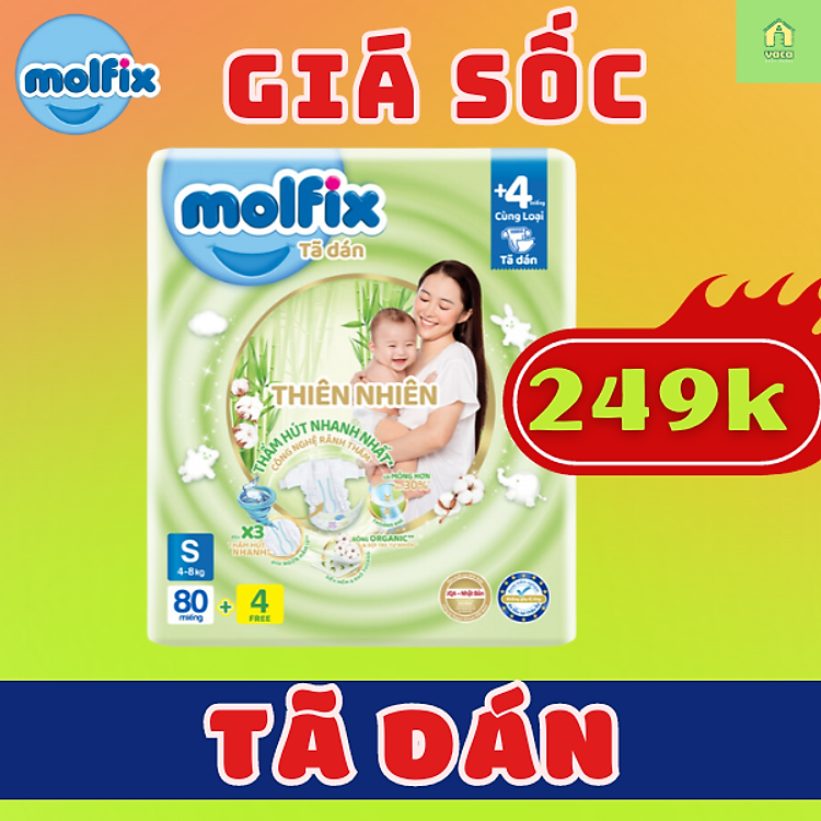 Tìm mua tại Avakids:Tã Molfix size S80+4 cho bé 4-8kg, tràn ngập Khuyến mãi, Ưu đãi