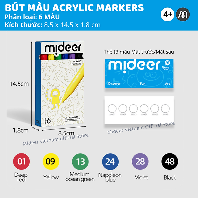 Bút màu Acrylic Mideer - Bộ 6 Chính hãng Giá tốt - Hình ảnh 3