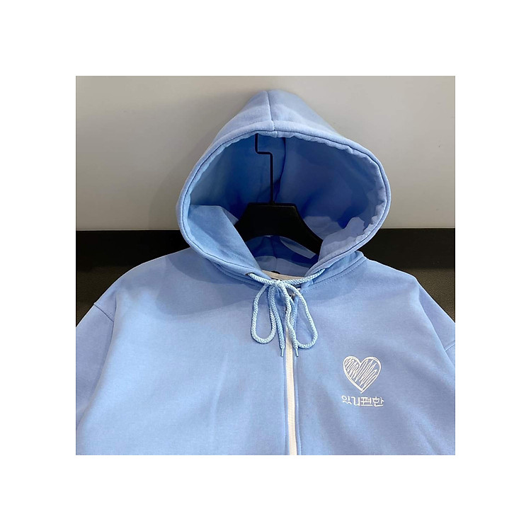 Áo Khoác Hoodie Nữ Thêu Tim Ngực Form Rộng Chất Liệu Thun Nỉ