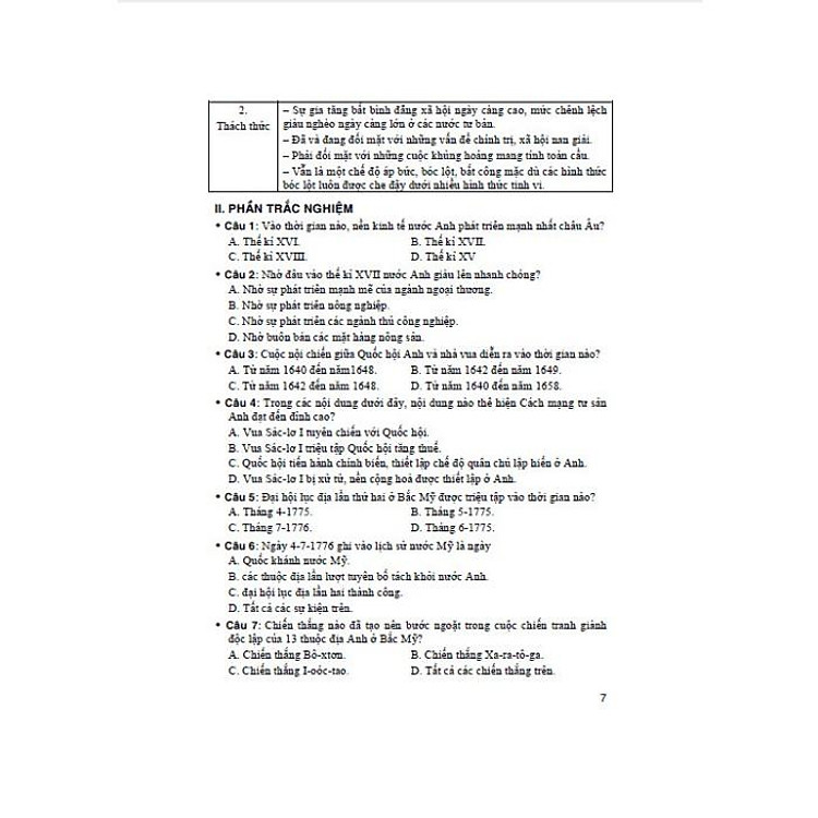 Bộ Đề Kiểm Tra Trắc Nghiệm Và Tự Luận Lịch Sử 11 - Ảnh 4