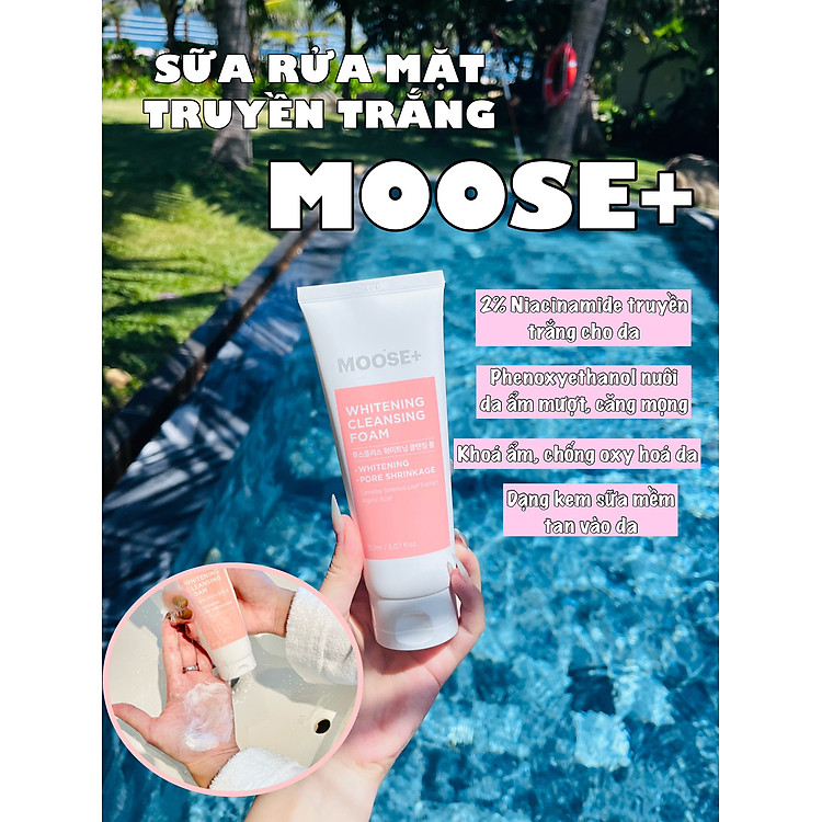 Sữa rửa mặt trắng da Moose+ 150ml giúp da mặt trắng hồng rạng rỡ hạn 2026