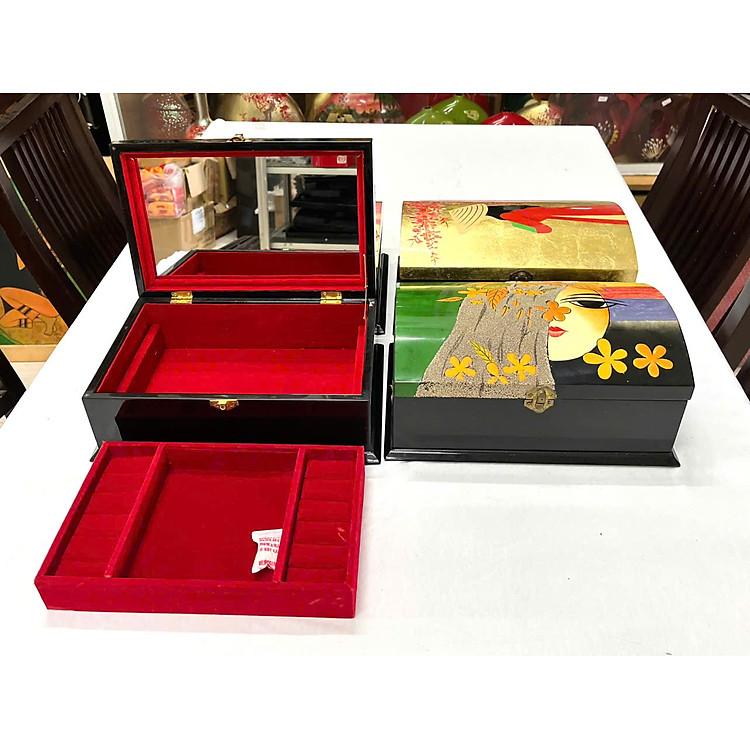 Hộp Nữ Trang 2 Tầng Nắp Cong Sơn Mài Cao Cấp - Ảnh 6