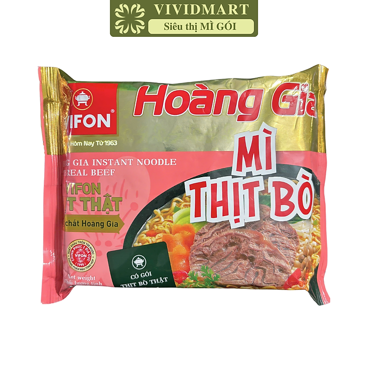 VIFON - Mì Hoàng Gia hương vị Thịt Bò (có gói thịt bò thật), Mì thịt bò ăn liền Vifon Hoàng Gia (130g/gói)