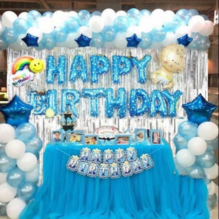 Combo bóng bay trắng - xanh trang trí sinh nhật cho bé (Combo 3)