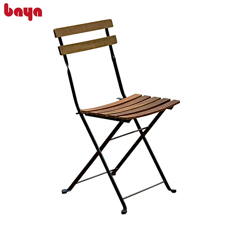 Ghế Café Gỗ Ngoài Trời Xếp Gọn Chịu Lực BAYA Riviera Thiết Kế Khung Kim Loại Bền Bỉ Sơn Màu Đen, Mặt Ghế Bằng Gỗ Keo Dẻo Dai, Ghế Cafe Dễ Dàng Gấp Gọn Và Tiết Kiệm Diện Tích 1098723