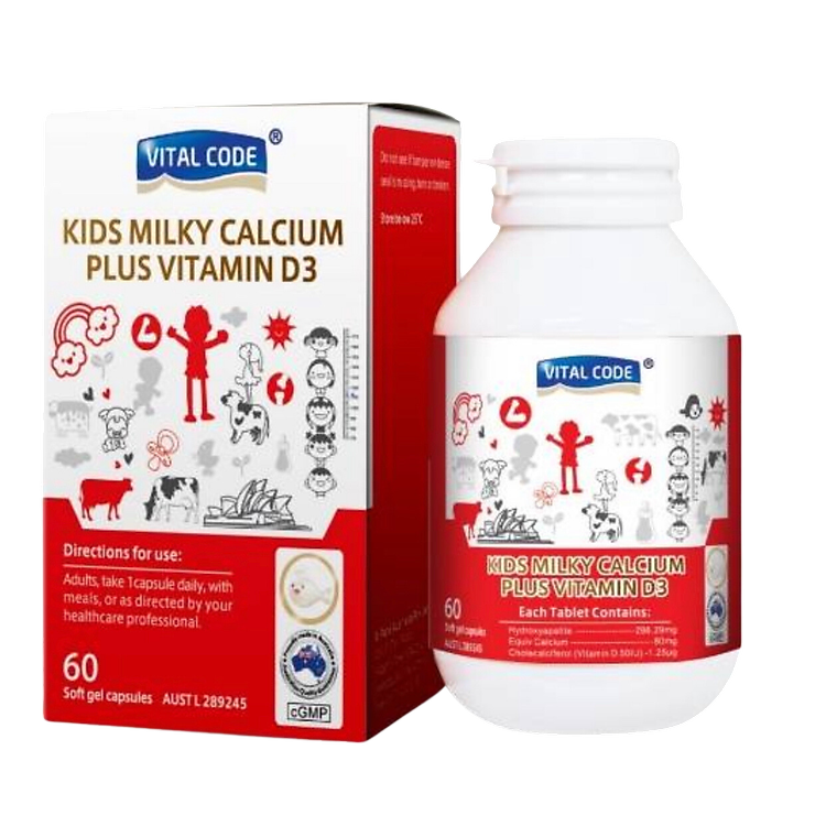 Viên uống canxi và vitamin VITAL CODE KIDS MILKY CALCIUM PLUS VITAMIN D3 - Nhâp Khẩu Úc - Hộp 60 viên