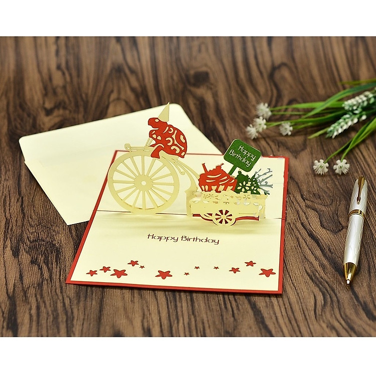 Thiệp 3D Pop Up Xe Đạp Chở Quà Sinh Nhật – Thiệp Chúc Mừng Sinh Nhật Handmade, Độc Đáo, B03