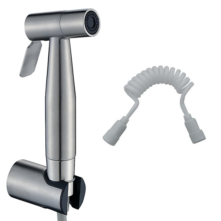 Bộ vòi xịt vệ sinh Inox 304 kèm dây dây nối lò xo bằng nhựa PU và giá đỡ