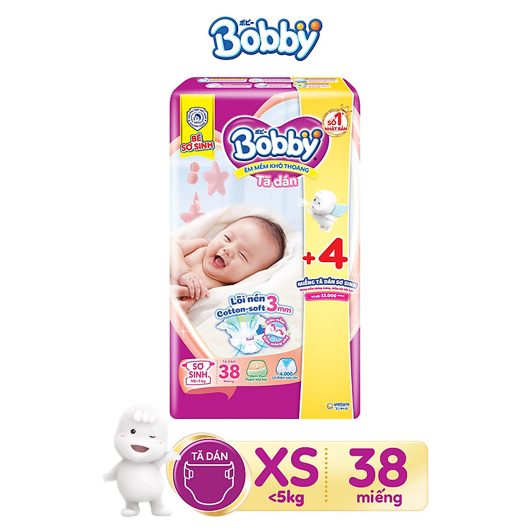 Tã dán Bobby Siêu thấm size XS – 42 miếng Chính hãng Tiết kiệm
