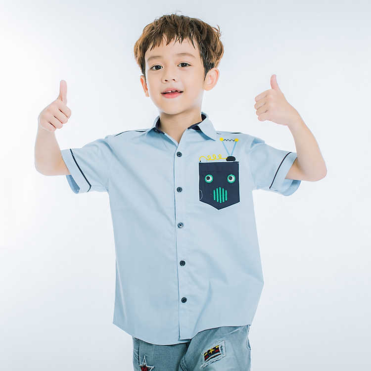 Áo Sơ Mi Tay Ngắn Bé Trai V.T.A.Kids 19012069 - Xanh Da