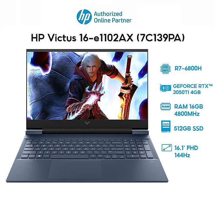 Laptop HP Victus 16-e1102AX 7C139PA (R7-6800H | 16GB | 512GB | GeForce RTX 3050Ti 4GB | 16.1' FHD 144Hz | Win 11) Hàng chính hãng