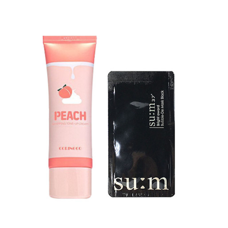 KEM DƯỠNG TRẮNG DA CORINGCO PEACH WHIPPING TONE UP CREAM+ Tặng kèm 1 mặt nạ sủi bọt sum 37 Đen