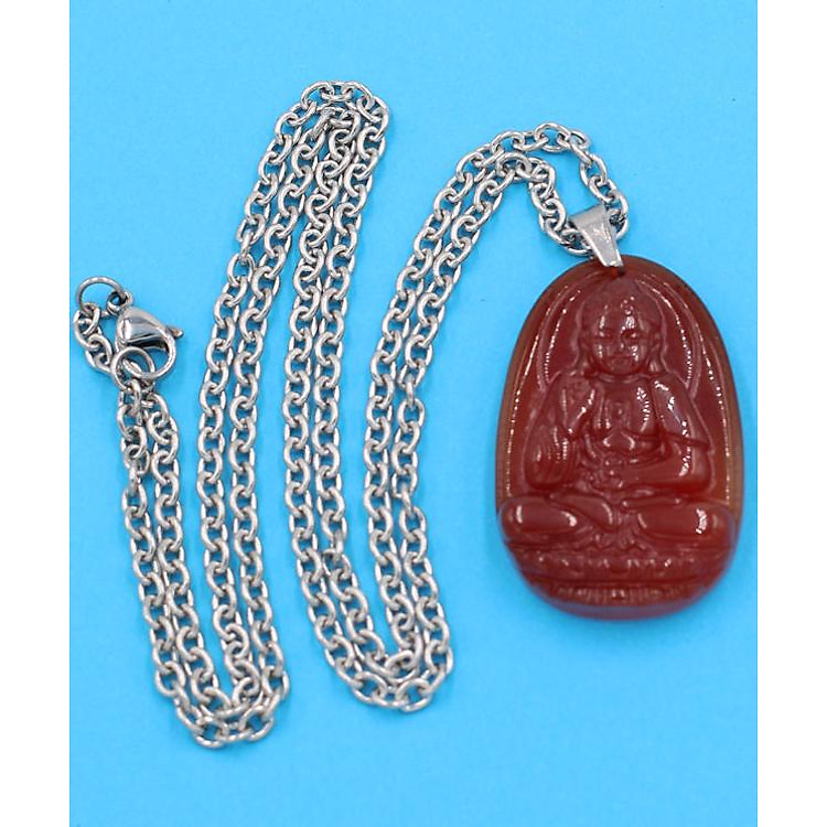 Vòng cổ inox trắng mặt Phật A Di Đà thạch anh đỏ 3.6cm DITTOB7 - Phật bản mệnh tuổi Tuất, Hợi - Mặt size nhỏ