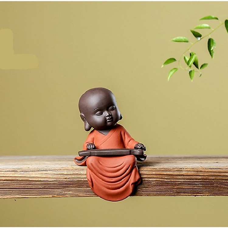 Tượng Chú Tiểu Cầm Kì Thi Họa Gốm Cát Decor Trang Trí Nhà_ Hàng Chính Hãng