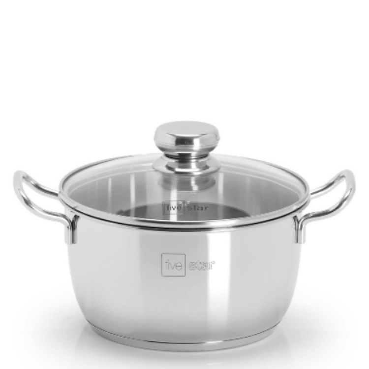 Nồi inox 430 FIVESTAR Standard 3 đáy  NL-L1 dùng được bếp từ, nắp inox - kính, quai đũa, size16,18,20,24cm|GiadụngAnNhiên