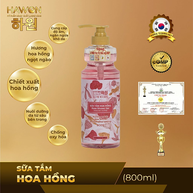 Sữa Tắm Dưỡng Mịn Da Hương Hoa Hồng Cao Cấp HAWON