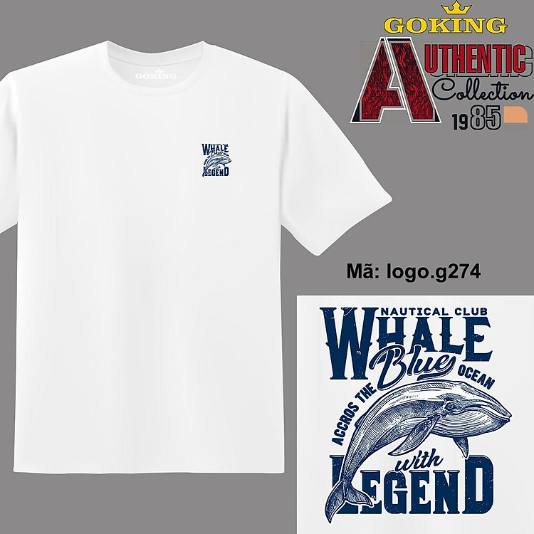 WHALE, mã logo.g274. Áo thun nam nữ in logo đẹp, form unisex. Áo phông GOKING hàng hiệu, quà tặng cao cấp cho gia đình, cặp đôi, lớp nhóm, doanh nghiệp