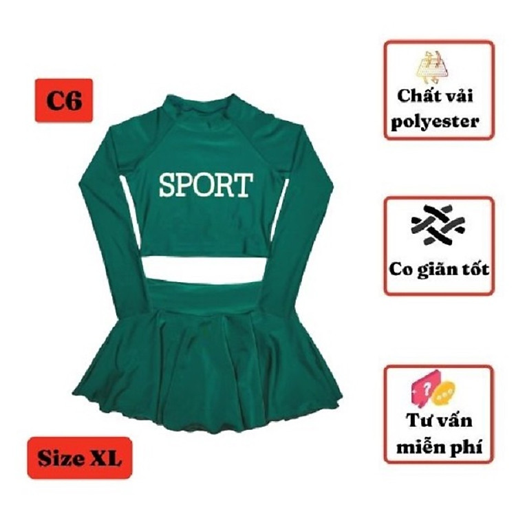 Đồ bơi tay dài cho bé gái kín đáo từ 30-50kg - Áo lửng tay dài chân váy cạp cao - Kiến Lửa