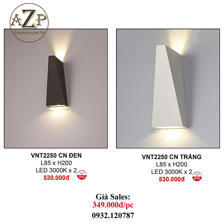 AZP - ĐÈN ỐP VÁCH / ĐÈN TRANG TRÍ / ĐÈN TREO TƯỜNG PHÒNG KHÁCH, PHÒNG NGỦ, NHÀ HÀNG, KHÁCH SẠN AZP-VNT2250-CN phong cách đương đại, hàng nhập khẩu AZP