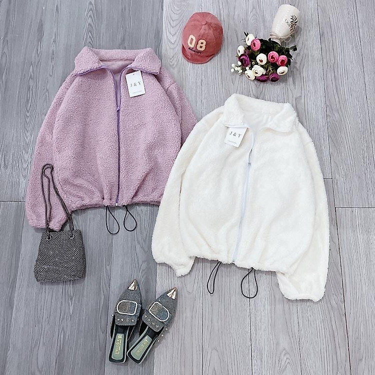 Áo lông khoá croptop áo khoác lông không mũ