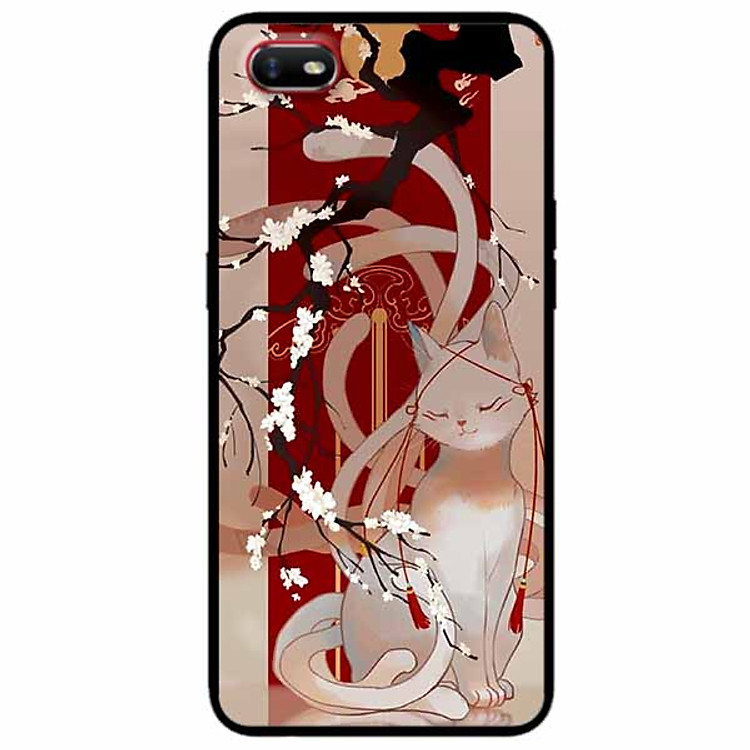 Ốp lưng in cho Oppo A1K Mẫu Mèo Cành Hoa Đào