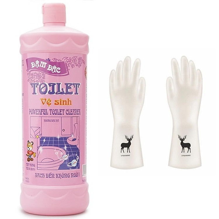 Nước tẩy bồn cầu đậm đặc Hando 960ml - Tặng 1 đôi găng tay siêu dai (họa tiết ngẫu nhiên)