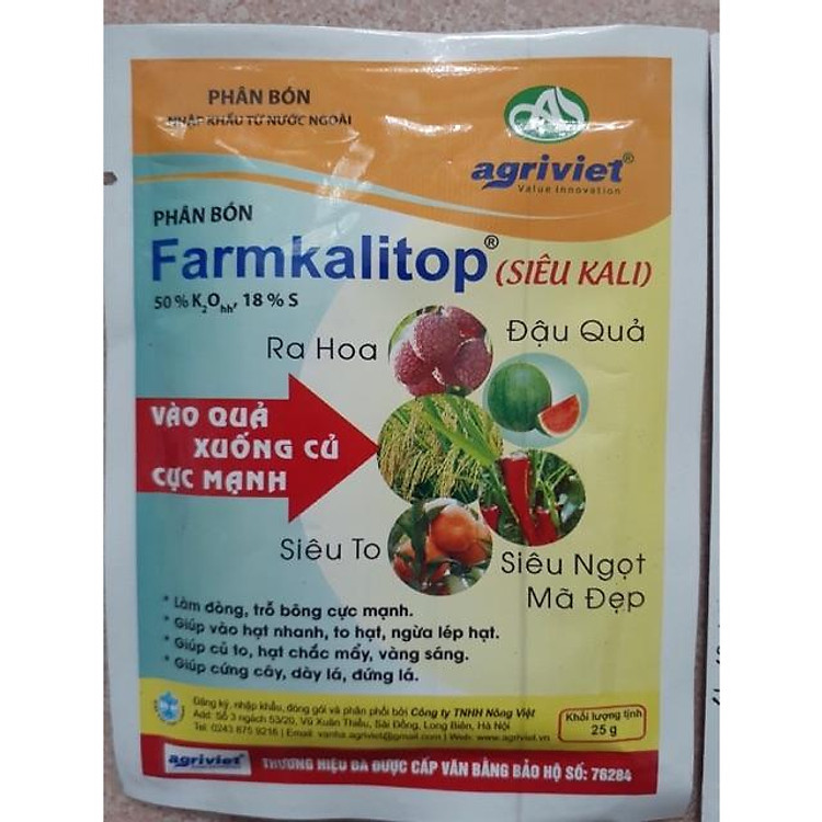 Phân bón siêu Kali nhập khẩu Bỉ FarmKalitop ra hoa, đậu quả, hạt chắc mẩy...