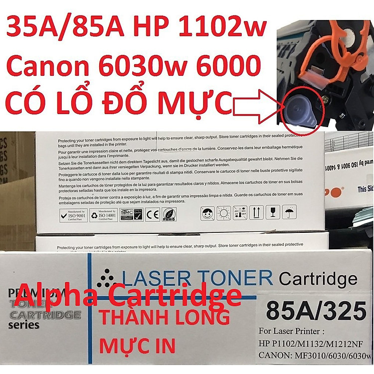 Hộp mực 85A dành cho HP P1102 P1102w HP M1132 MFP, HP M1212NF Canon LBP 6030 6030w 6000 -Hàng chính hãng Alpha Cartridge