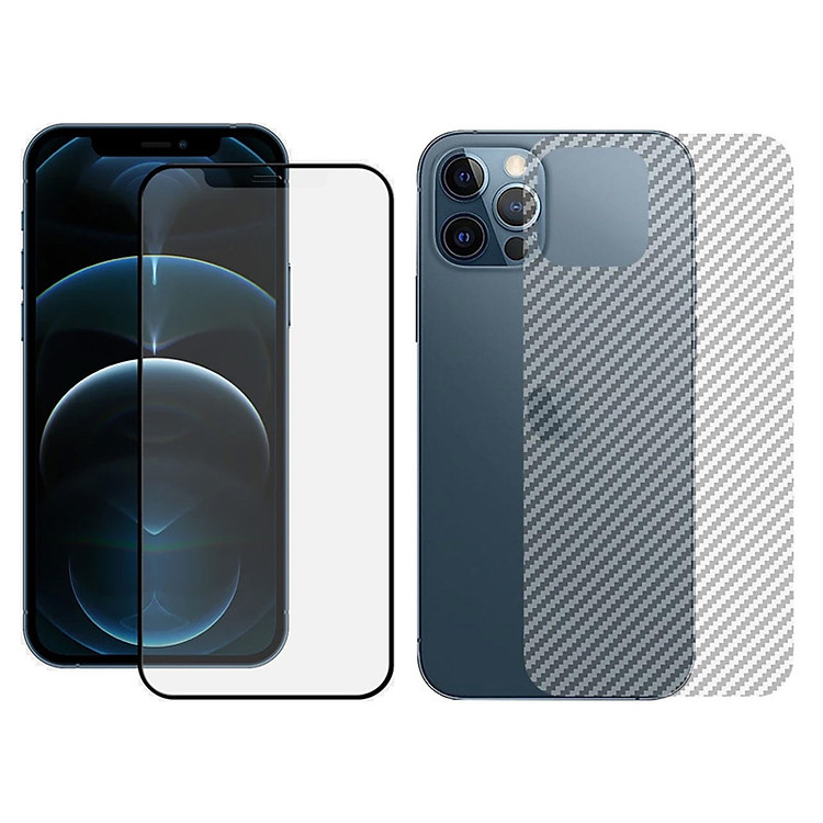 Dán Cường Lực Màn Hình + Mặt Lưng + Viền Vân Carbon iPhone 12/12 Pro/12 Pro Max GOR Full Chống Vân Tay - Hàng Nhập Khẩu