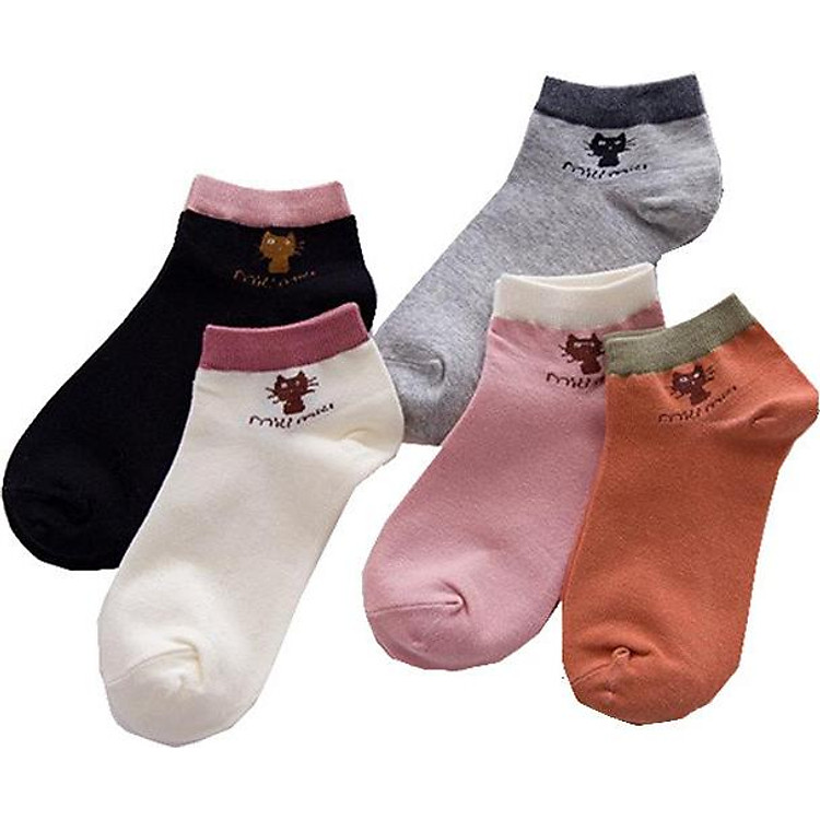 Combo 5 Đôi Tất Vớ Nữ Cổ Ngắn Hình Mèo Cao Cấp Hàn Quốc - 5Star