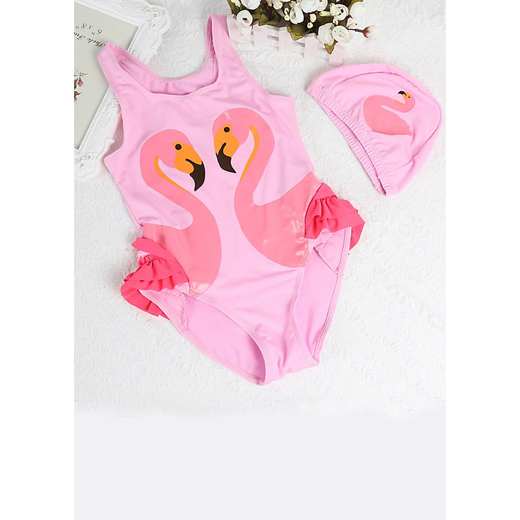 Set Đồ Bơi Dành Cho Bé Gái Có In Hình Thiên Nga Màu Hồng