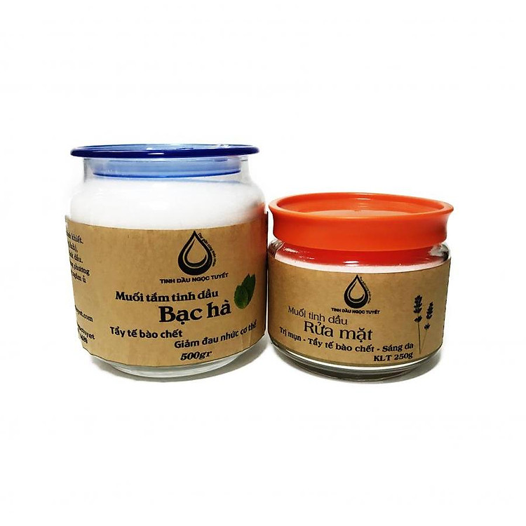 Combo 2 muối tinh dầu muối tắm tinh dầu bạc hà và muối rửa mặt oải hương Ngọc Tuyết 750gr