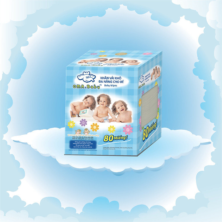 Khăn vải khô đa năng cho bé Oma Baby ( 1 Hộp/ 80 Miếng) - Oma & Baby Premium Baby Dry Multi-Functional Cloths ( 80 cloths per box)