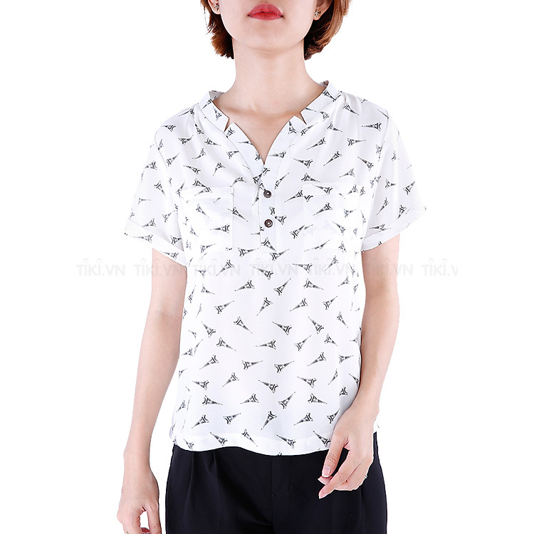 Áo Sơ Mi Cổ V Họa Tiết Hoa Việt BH045